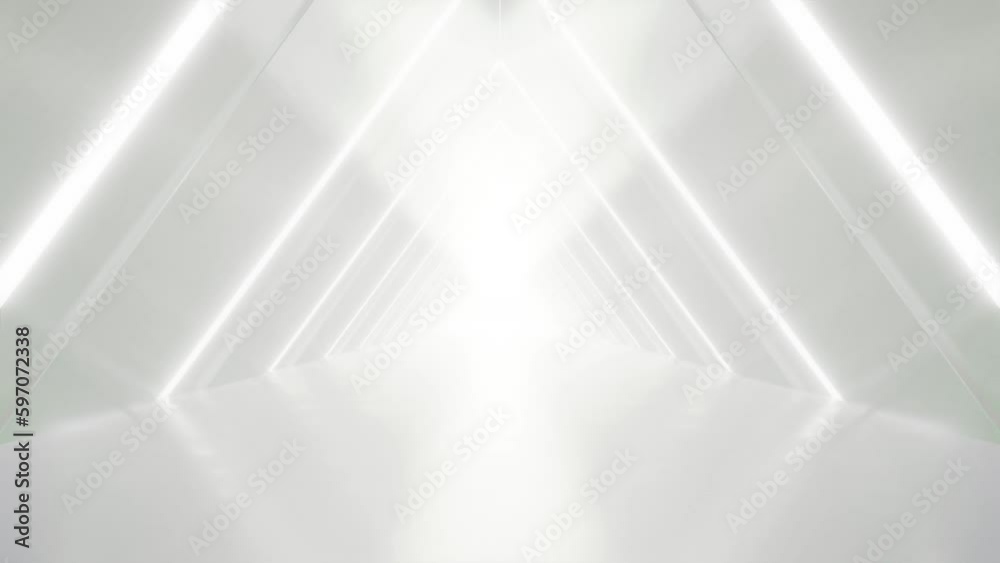 Fototapete abstract white futuristic triangle tunnel architecture, loop animation.