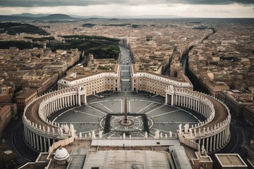 View of Vatican City from above with St. Peter's Square visible below. Generative AI
