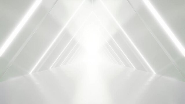 abstract white futuristic triangle tunnel architecture, loop animation.