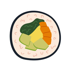 Gimbap or kimbap. Korean roll made from rice, vegetables and meat wrapped in seaweed. Traditional asian food. Hand-drawn colored flat vector illustration isolated on white background.