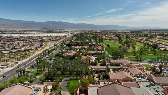 Flying over the right side of the Westin Rancho Mirage Golf Resort and Spa near Palm Springs California.