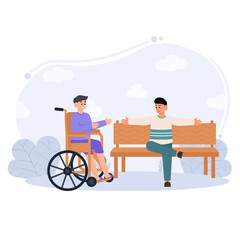 A Man Talking To A Man With A Paralyzed Leg Illustration