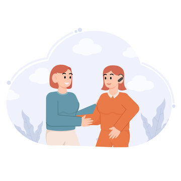 A Woman Talking To A Woman With A Disability Cannot Hear Illustration