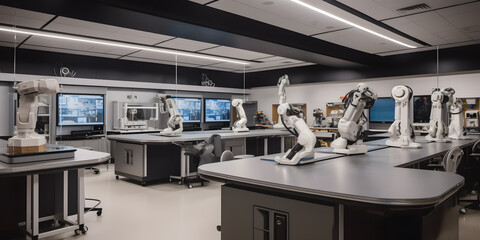A shot of a university robotics lab with a humanoid robot  created with generative AI