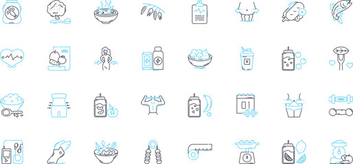 Radiant health linear icons set. Vitality, Fitness, Wellness, Energy, Stamina, Resilience, Strength line vector and concept signs. Balance,Flexibility,Serenity outline illustrations Generative AI