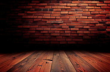 Obraz na płótnie Canvas red brick wall texture and wood floor background