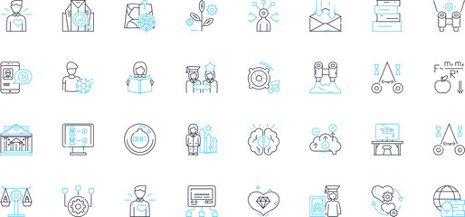 Fototapeta premium Benevolence and community linear icons set. Charity, Compassion, Kindness, Empathy, Generosity, Altruism, Philanthropy line vector and concept signs. Volunteerism,Unity,Support outline Generative AI