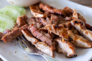 Close up of grilled pork in Thai style