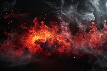 Black and red smoky and fire sparks background. AI generated - 597076149