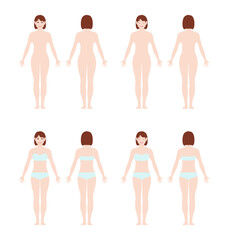 Fototapeta premium Young woman's full body vector illustration set