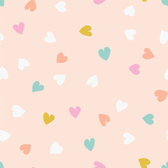 Cute seamless pattern with small hand drawn hearts. Vector hearted texture. Romantic background with small hearts - 597076519