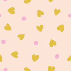 Hearts and Dots seamless pattern. Vector texture with different hearts. Lovely background, perfect for nursery prints, surface design and packaging