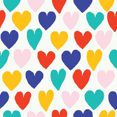 Beautiful seamless texture with different hearts. Romantic vector texture with coloured hearts. Bright Love background