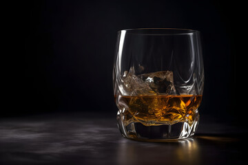 Generative AI illustration. Glass of scotch whiskey and ice