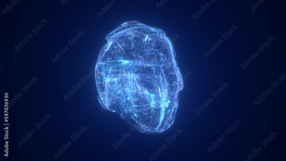 Wall mural blue high-tech helmet rotation animation, future generation science fiction helmet, game prop displa