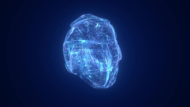 Blue high-tech helmet rotation animation, future generation science fiction helmet, game prop display animation, helmet internal structure diagram.