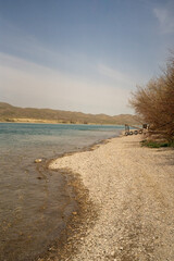 Fototapeta na wymiar path to the beach, Ili River Kazakhstan, Central Asia