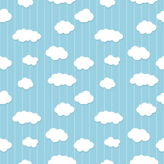 White clouds seamless pattern on a baby blue background