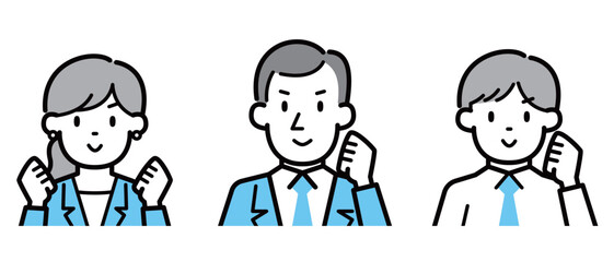 やる気に満ちた男女のイラストセット