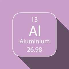 Aluminium symbol with long shadow design. Chemical element of the periodic table. Vector illustration.