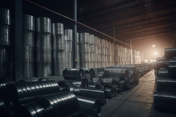 Aluminum industry's finished products in warehouse. Generative AI