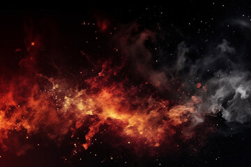 Black and red smoky and fire sparks background. AI generated