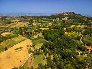 Fototapeta na wymiar Val d'Orcia and Montepulciano from above. Dream Tuscany.