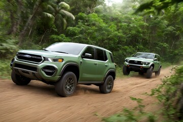 a suv car off roadding in jungle