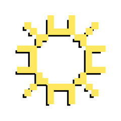 Fototapeta premium Pixel sun isolated on white. Design for logo, web, badges and patches. Vector illustration.