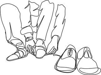 one line art. one continuous line art of a man remove the shoes