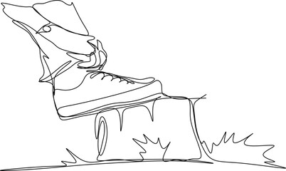 One line art. one continuous line art of casual shoes for traveling and hiking