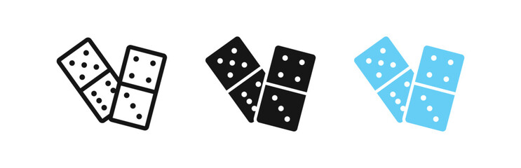 Game domino symbol. Effect domino signs. Strategy symbols.  Rectangle form icons. Black, blue color. Vector sign.