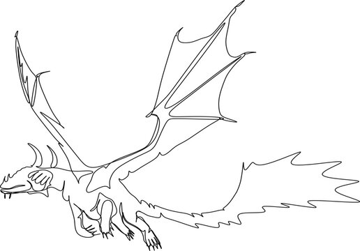 One line art. one continuous line art of a fire dragon