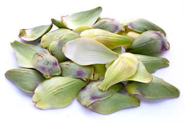 Fresh artichoke petals on white background