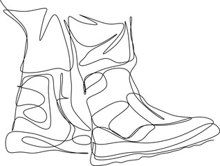one line art. one continuous line art. a pair of safety shoes for engineering or outdoor work.