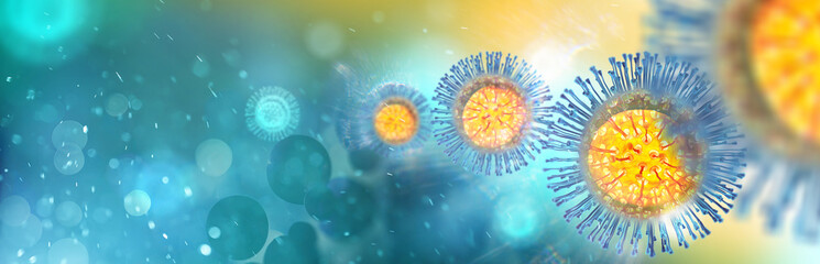 Medical banner of virus cells with copy space  - obrazy, fototapety, plakaty