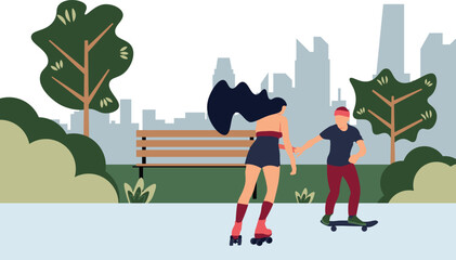 Couple Playing at the Park Flat Character suitable for illustration and graphic resources