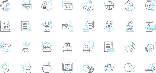 Trading hubs linear icons set. Markets, Exchanges, Auctions, Bids, Offers, Prices, Trades line vector and concept signs. Deals,Brokers,Platforms outline illustrations Generative AI