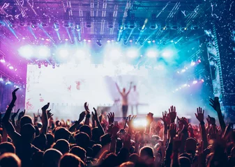 Foto auf Acrylglas  crowd partying stage lights live concert summer music festival © Melinda Nagy