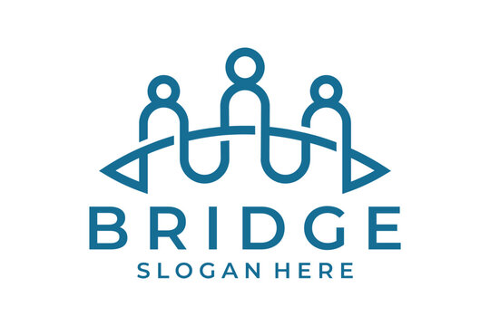 people bridge group three 3 community family connection team work construction logo vector icon Template