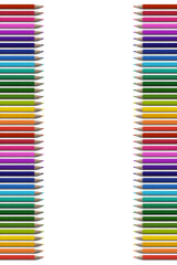 Color pencils vector realistic border. Row of crayons for drawing album, school supplies, education diploma, kindergarden kids drawing frame.