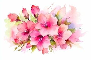 beautiful painting featuring delicate pink flowers on a clean white canvas. Generative AI