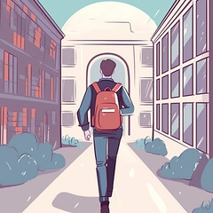 Young student going to college or university, walking trough university campus. Generative ai