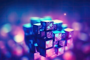colorful stack of geometric cubes on a wooden table. Generative AI