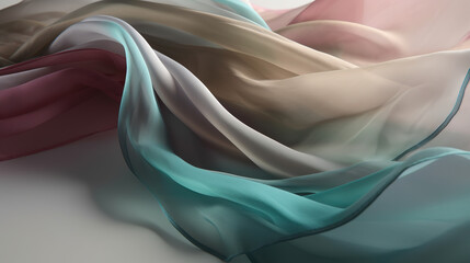 Pastel silk material on light background, flowy delicate silk