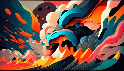Fototapeta premium Vibrant Tidal Wave, Stunning Abstract Image, Dynamic Scene, High Resolution, 8K Real-Time Rendering. Generative AI