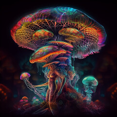 Trippy Psychedelic Mushroom Women Fluorescent Hippy Illustration Lsd Design Psy Trance Artwork Ai generativ ai art