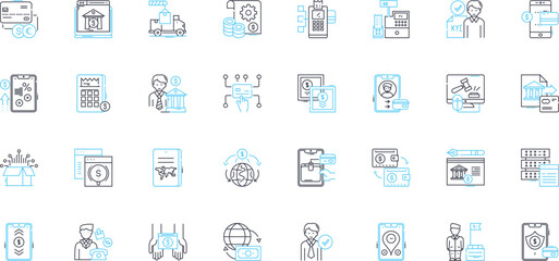 Digital economy linear icons set. Technology, Innovation, Disruption, Automation, Cybersecurity, E-commerce, Cryptocurrency line vector and concept signs. Blockchain,Internet,Mobile outline
