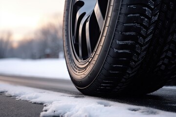 tire on a snowy road, emphasizing the importance of winter tires. Generative AI