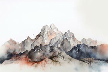 Simple white background with watercolor mountains. Generative AI